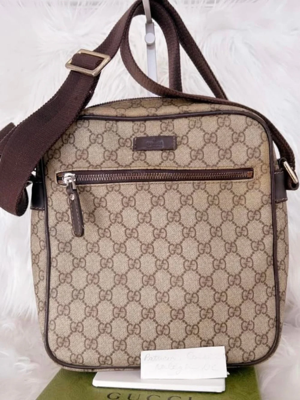 Gucci Beige/Brown GG Canvas Crossbody Messenger Bag